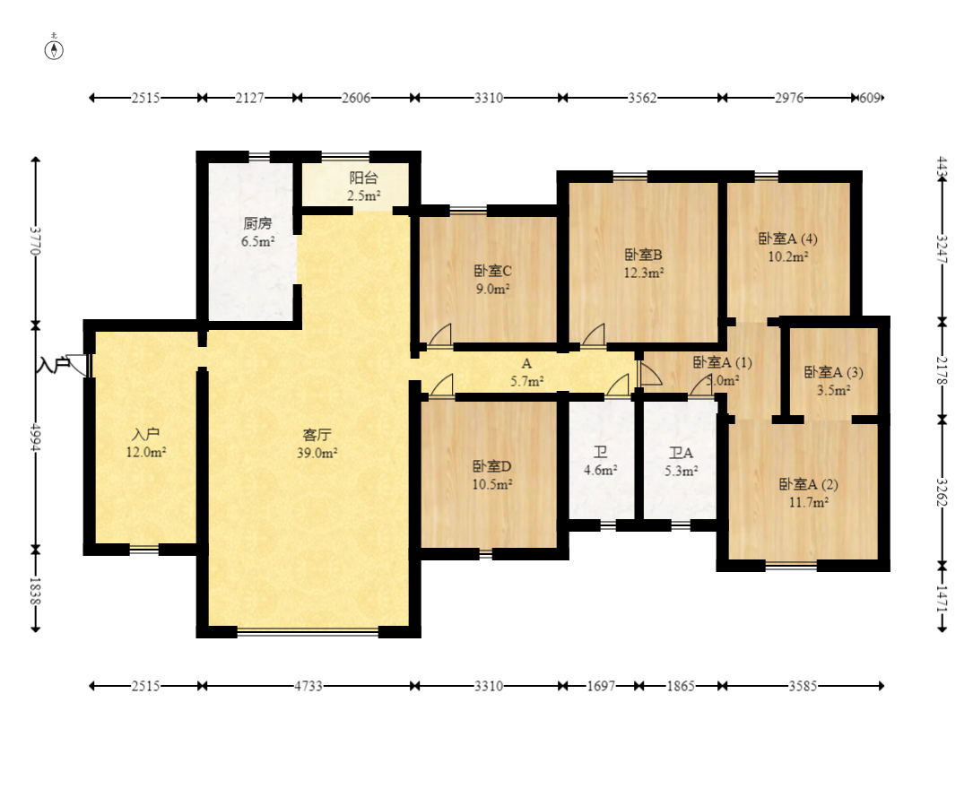 麓谷明珠  4室2厅2卫    135.0万室内图1