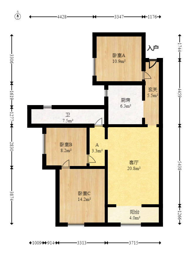 维一星城原山苑  3室2厅1卫   85.00万室内图1