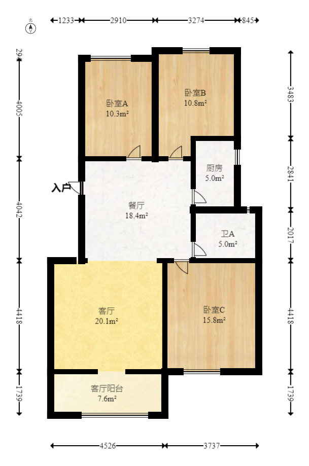 钰龙天下一期  3室2厅1卫   268.00万室内图1