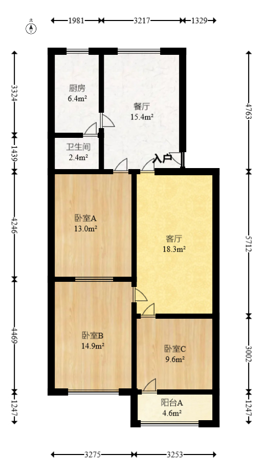 湖南省丝绸集团有限公司宿舍（人民西路288号)  3室2厅1卫   60.00万室内图1
