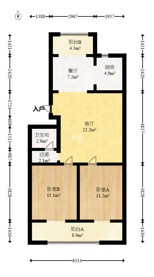 解放四村626号(长沙市三医院宿舍)  2室2厅1卫   68.00万