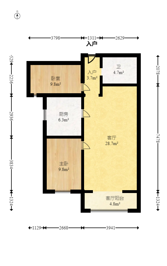开源鑫景  2室2厅1卫   59.80万室内图1