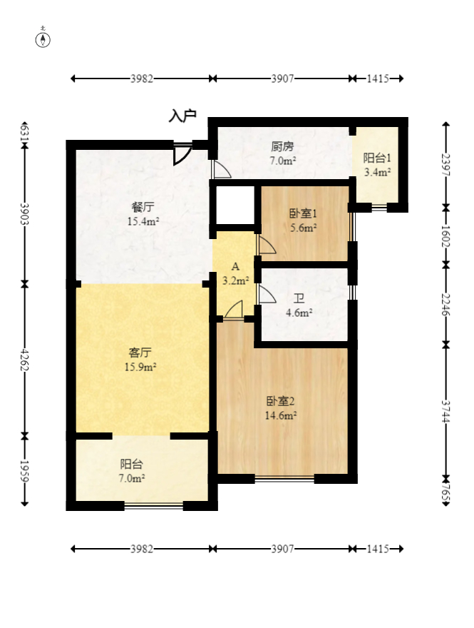 新城新世界一二三期  2室1厅1卫   98.00万室内图1