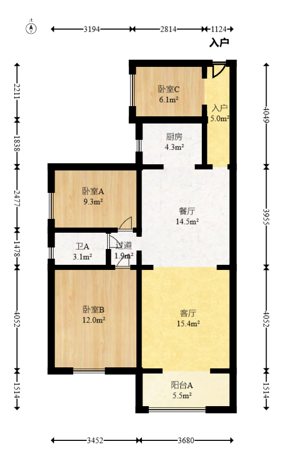华悦城  2室1厅1卫   82.00万室内图1