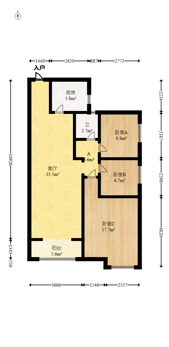 上园商住小区  3室2厅1卫   100.00万室内图1