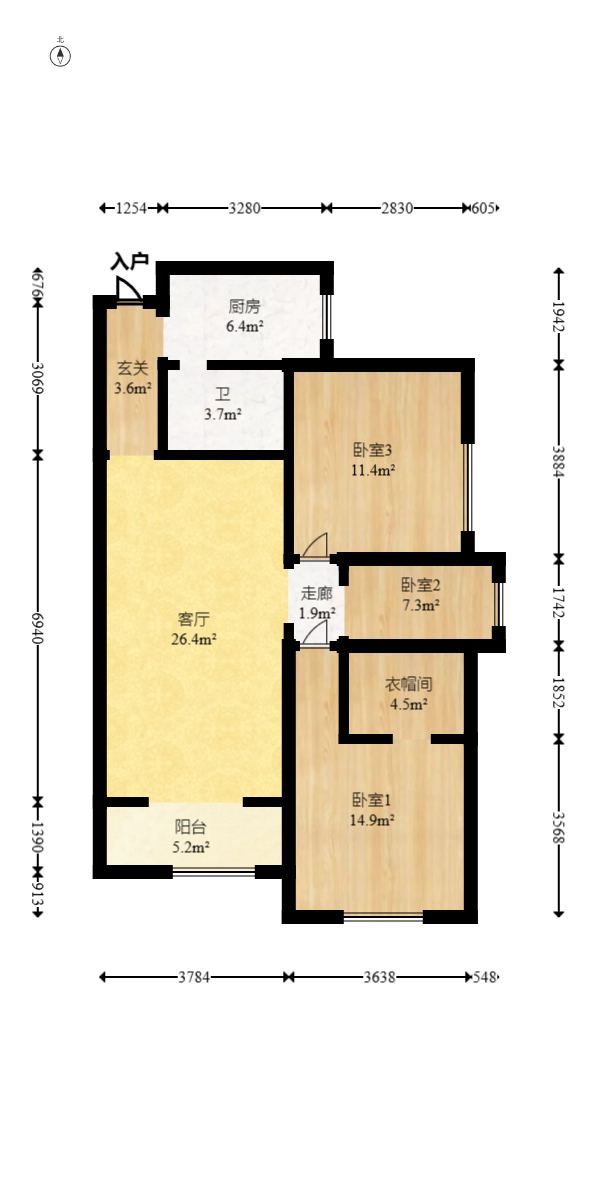 上海城小区  3室2厅2卫   86.00万室内图1