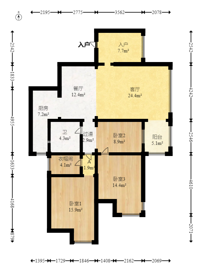 兴威帕克水岸  3室2厅2卫   108.00万室内图1