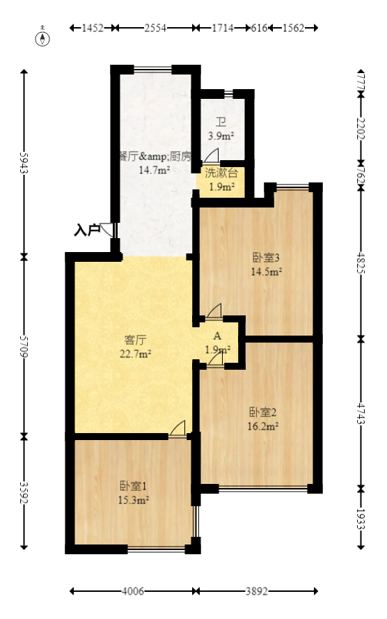 富绿新村 2室2厅1卫 48.8万 富绿新村 2室2厅1卫 48.8万户型图
