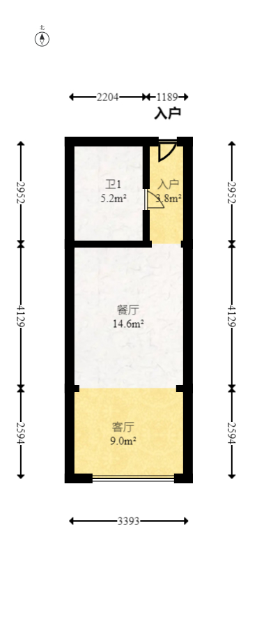 长房东旭国际  1室1厅1卫   47.00万室内图1