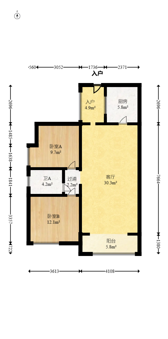 湘府十城（汇财御景湾新寓,汇财国际）  2室2厅1卫   62.00万室内图1