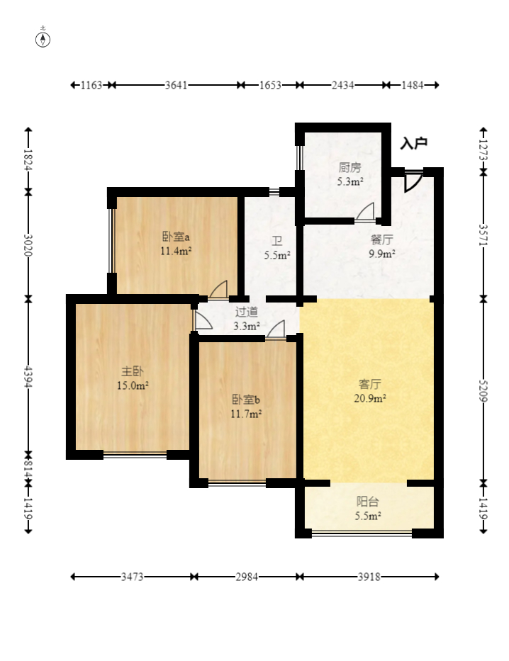 新城国际花都  3室2厅1卫    52.8万室内图1