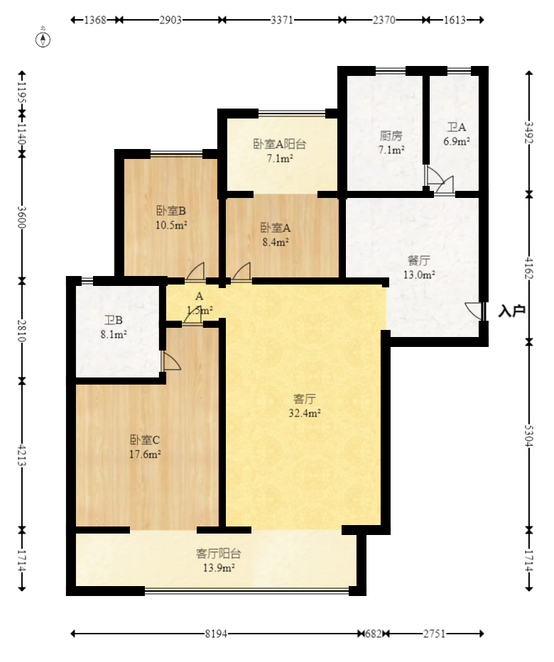 八方小区B区  3室2厅1卫   425.00万室内图1