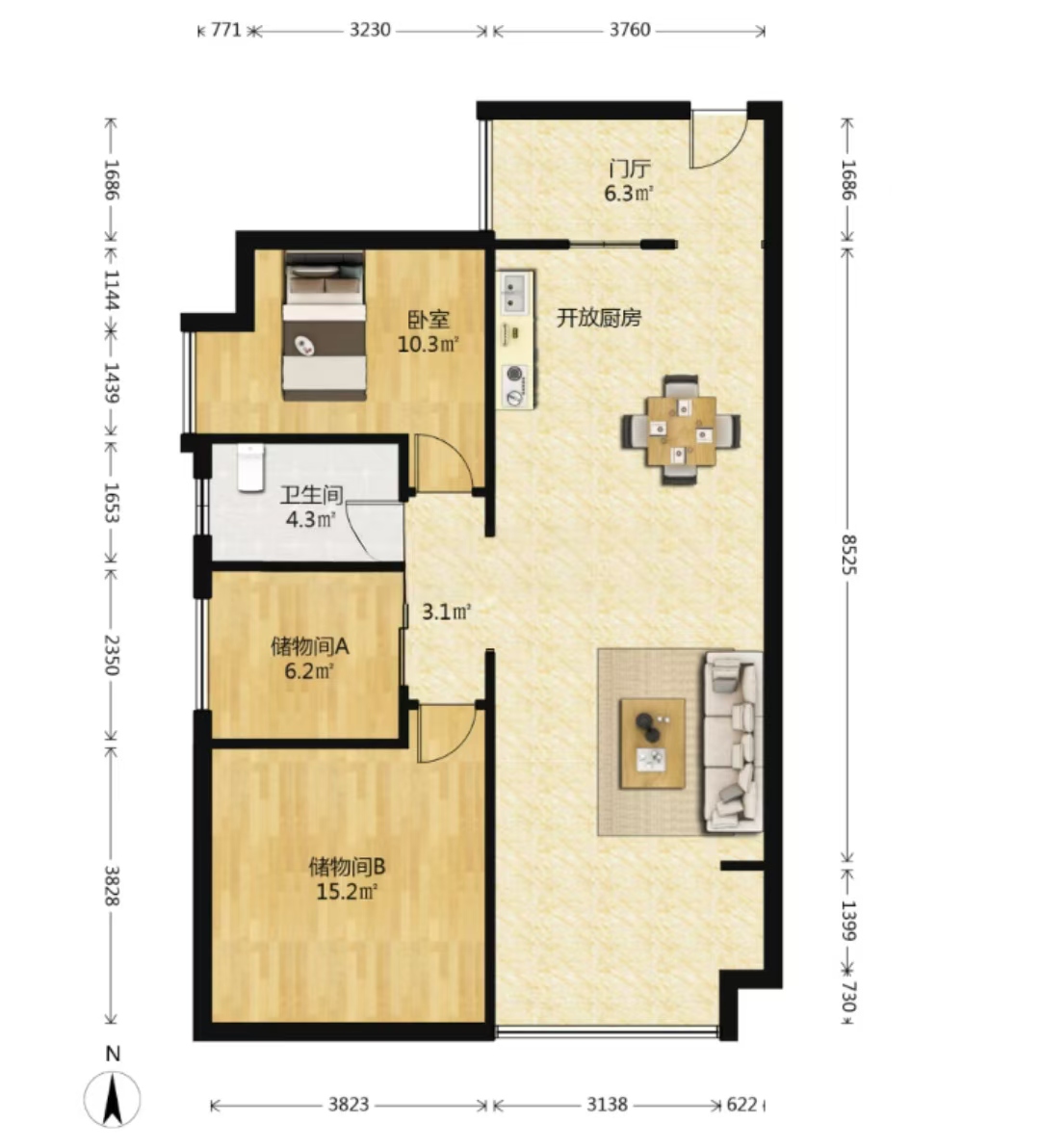 中建御山和苑  3室2厅1卫   65.00万室内图