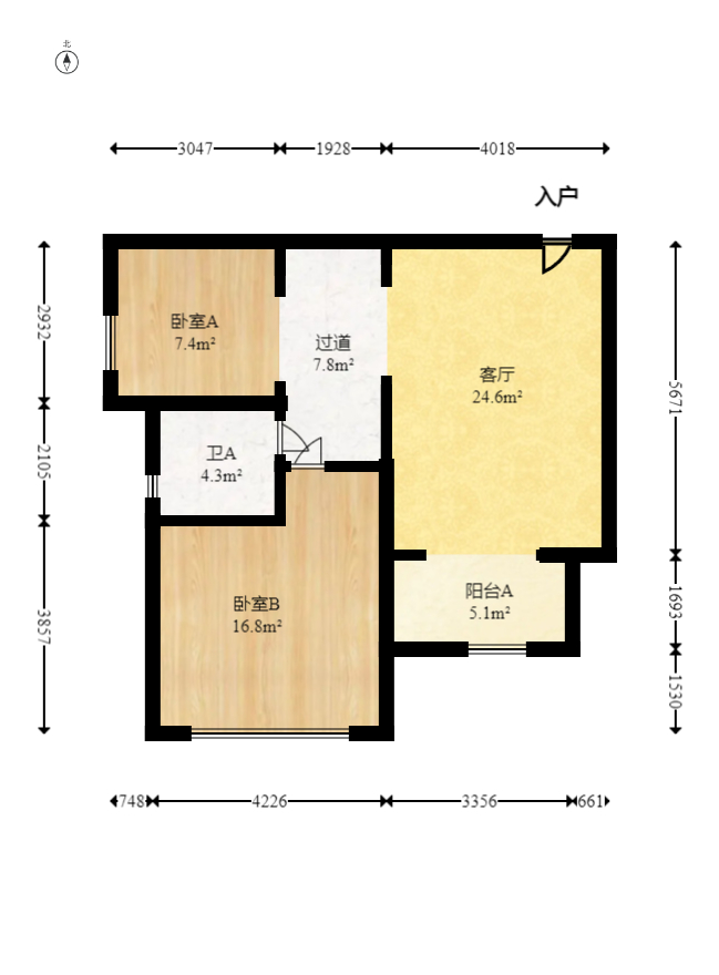 合能枫丹丽舍（柏悦名苑)  2室1厅1卫   68.00万室内图1