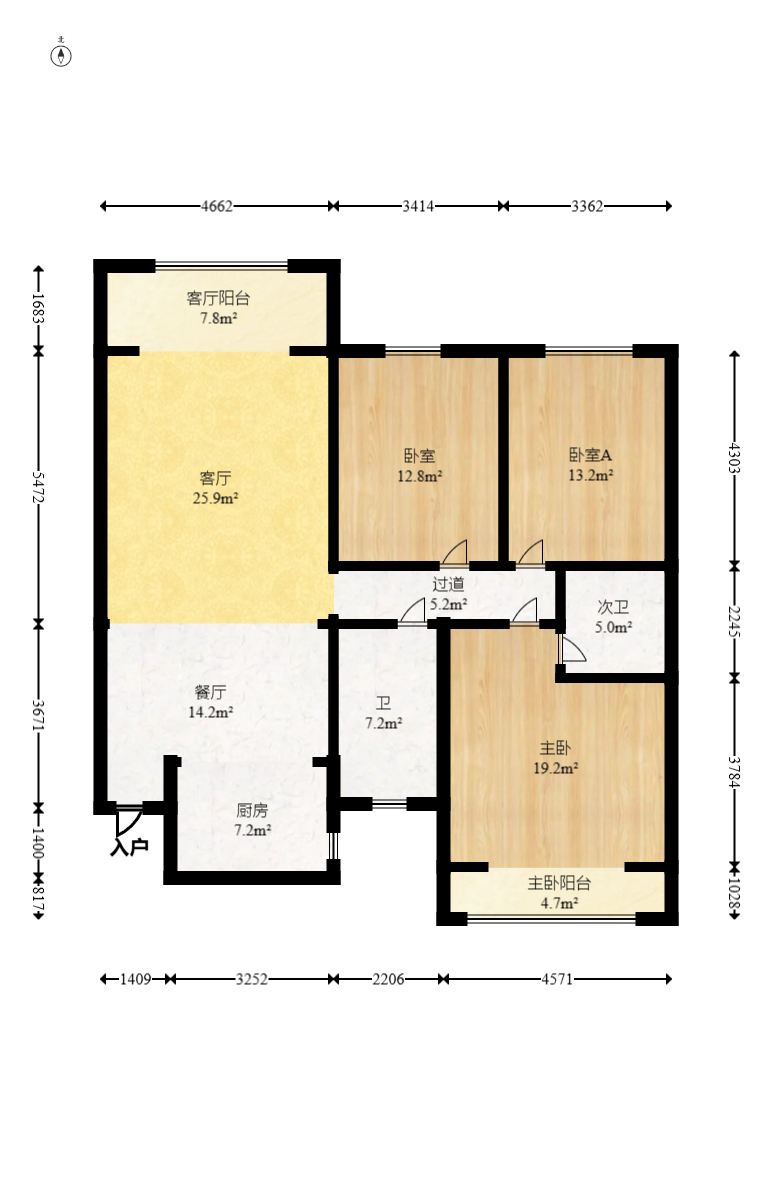 天和华城  3室2厅2卫   62.00万室内图1