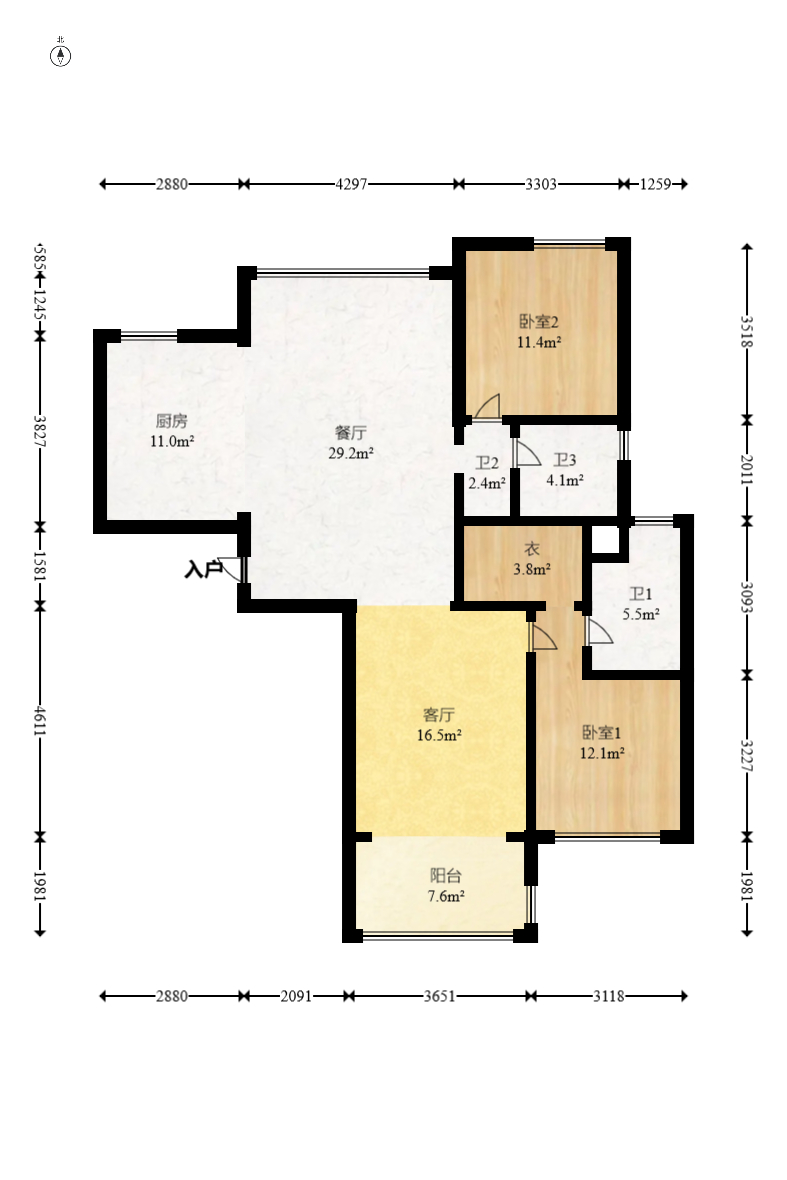 明昇壹城(明昇时代广场)一期 3室2厅2卫 173.0万 明昇壹城(明昇时代广场)一期 3室2厅2卫 173.0万户型图