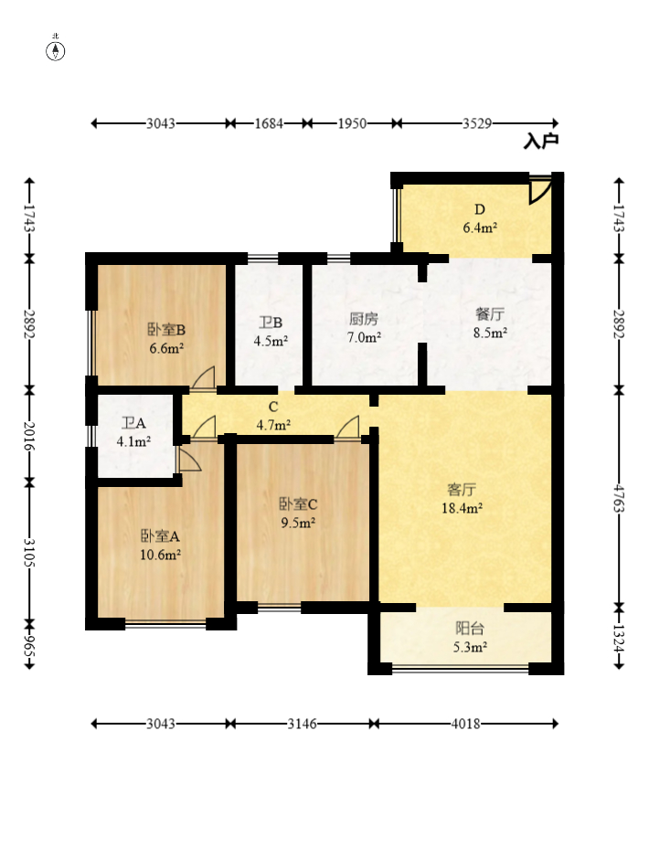 幸福庄园  3室2厅2卫   98.80万室内图1