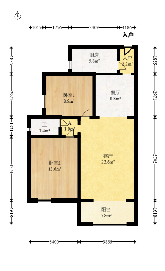 中欣楚天熙苑  2室2厅1卫   90.00万室内图1