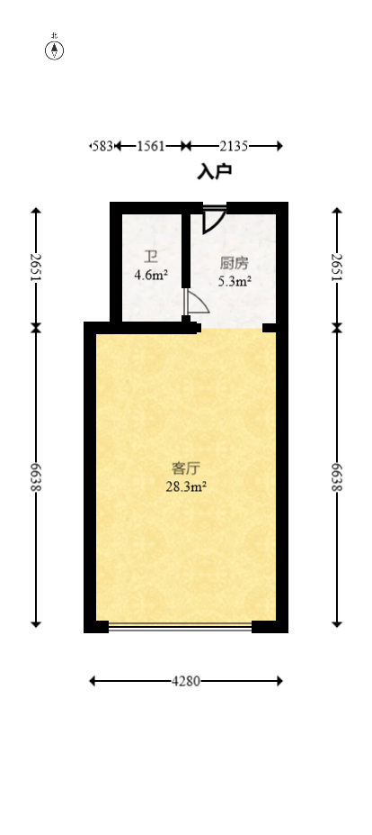 湘粮国际领寓（湘粮国际粮油水产交易中心）  1室1厅1卫   25.00万室内图1