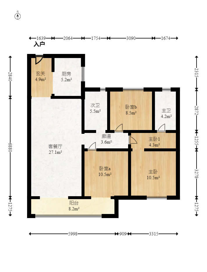 梅溪悦章  3室2厅2卫    150.0万室内图1