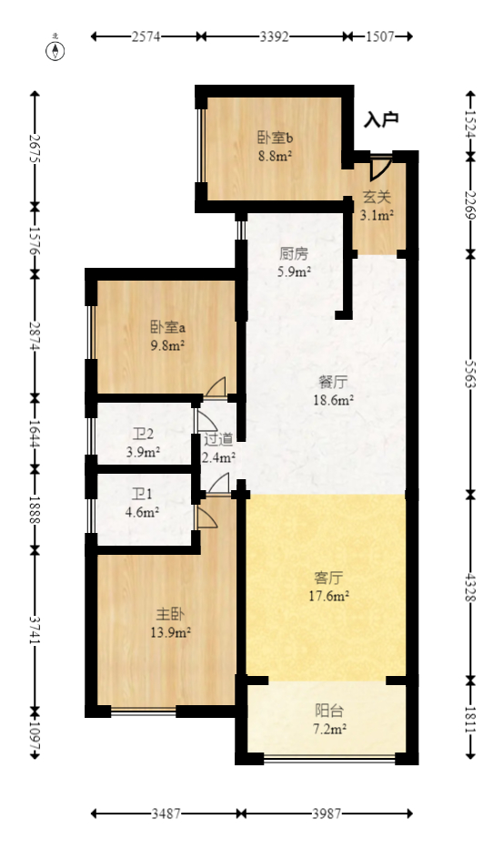 润和长郡（润和紫郡二三期）  3室2厅1卫   78.00万室内图1