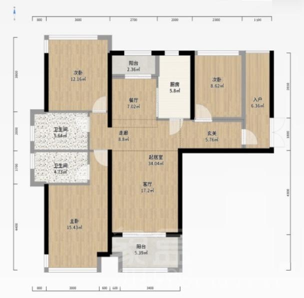 凯旋名门人民中路1006号  3室2厅2卫   1800.00元/月室内图