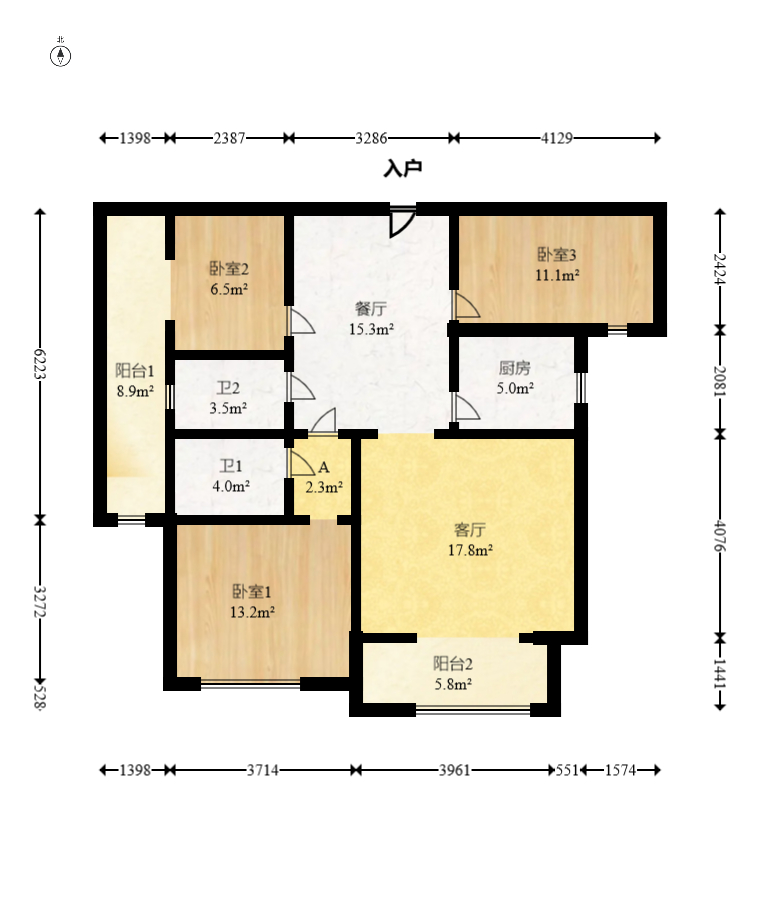 天鸿天府（天鸿中央大院）  1室1厅1卫   2200.00元/月户型图