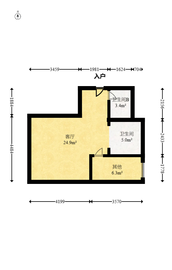 摩天一号  1室1厅1卫   63.00万室内图1