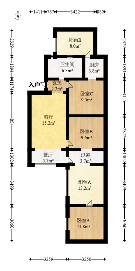 铁路边宿舍（白沙路167号）  3室1厅1卫   82.00万室内图1
