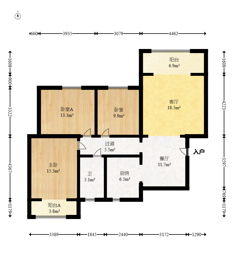 楚天世纪城西苑  3室2厅1卫    65.0万室内图1