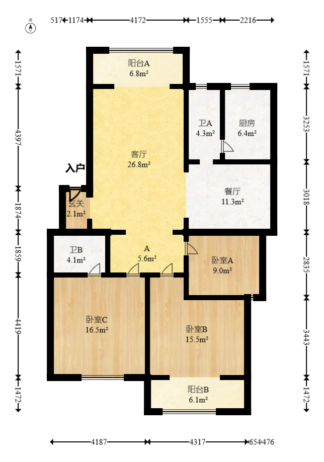金帆小区  3室2厅2卫   71.00万室内图1