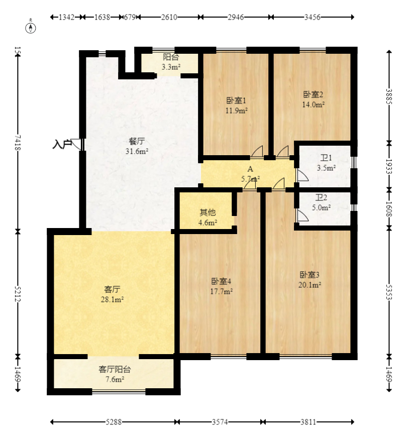 柠檬丽都  4室2厅2卫   144.50万室内图1