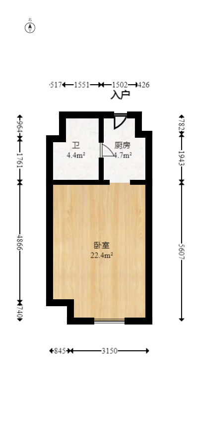 梅溪华府（新城金茂梦想华府）  1室1厅1卫   33.00万室内图1