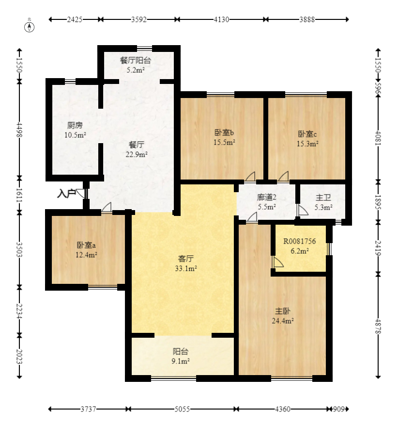 富基世纪公园  4室2厅2卫   125.00万室内图1