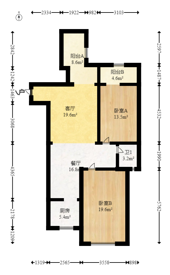 鑫兴佳园  3室2厅1卫   81.00万室内图1