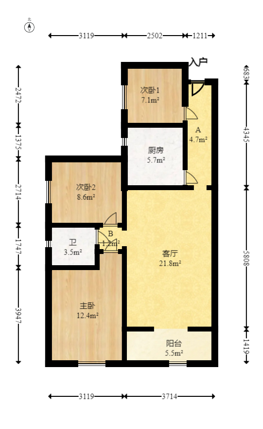筑梦佳园  3室2厅1卫   63.80万室内图1