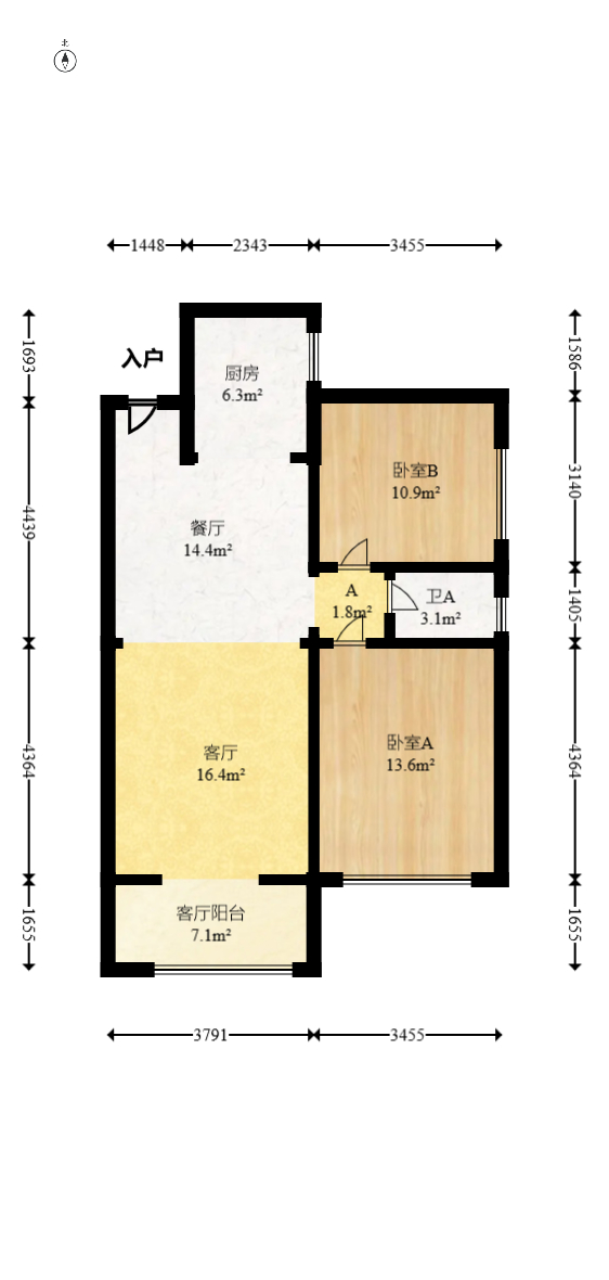钰龙天下二期（钰龙佳园）  2室2厅1卫    178.0万室内图1