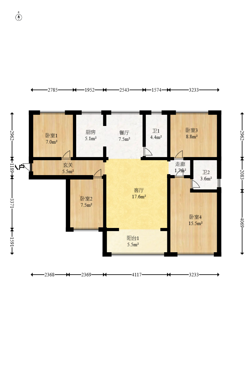 园康星都荟 4室2厅2卫 109.8万 园康星都荟 4室2厅2卫 109.8万户型图