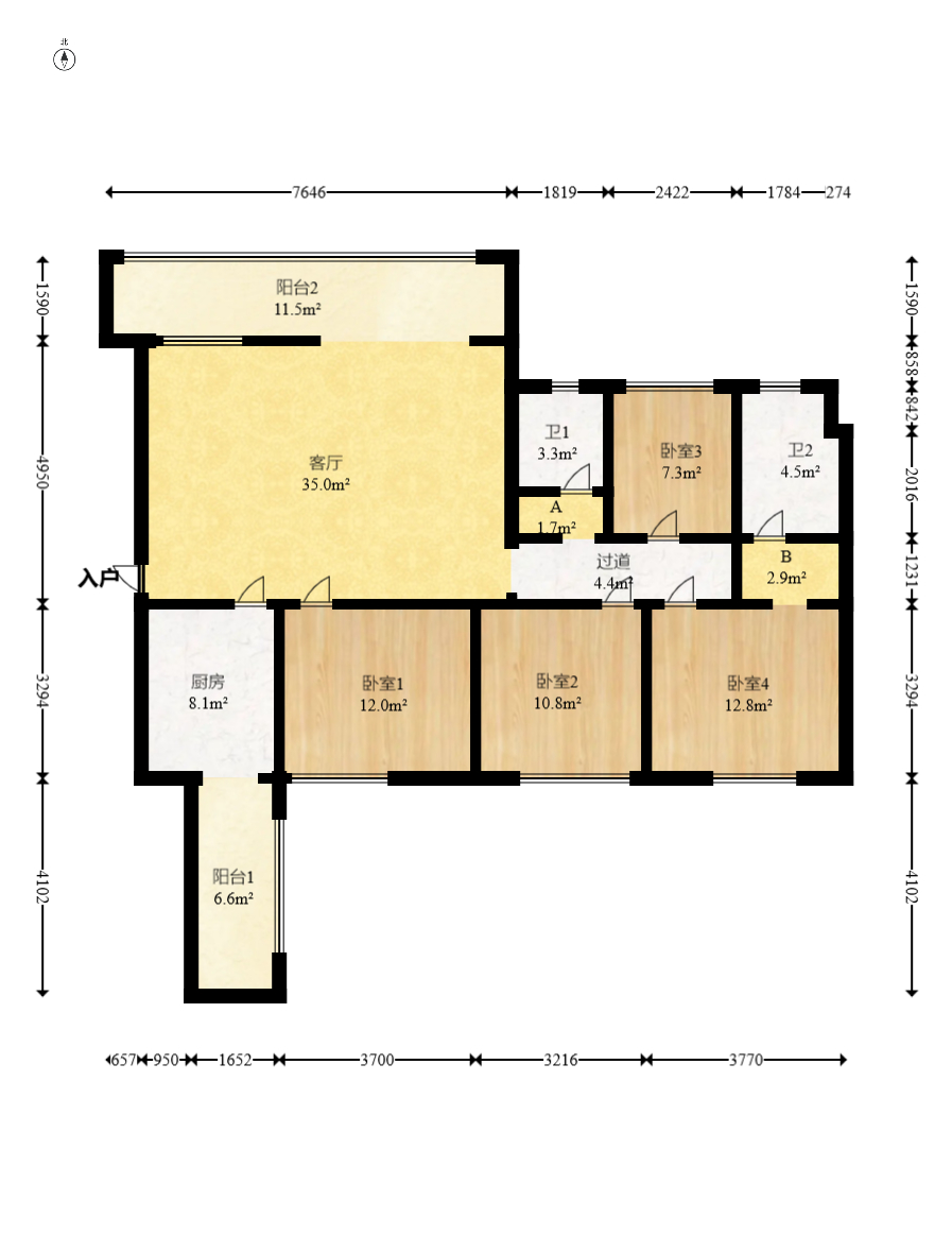 万润滨江天著 4室2厅2卫 143.0万 万润滨江天著 4室2厅2卫 143.0万户型图