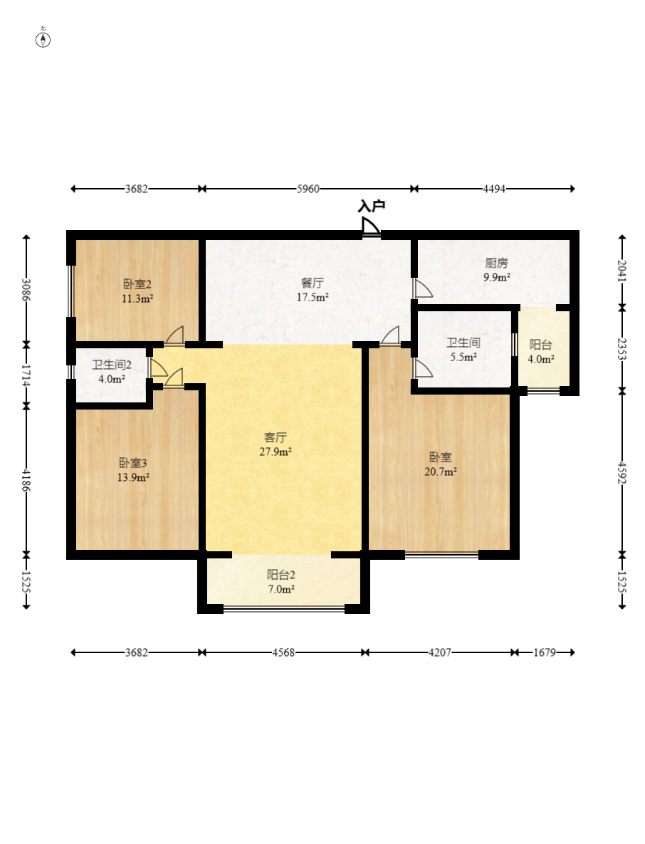 圣力华苑 1室3厅1卫 68.8万 圣力华苑 1室3厅1卫 68.8万户型图