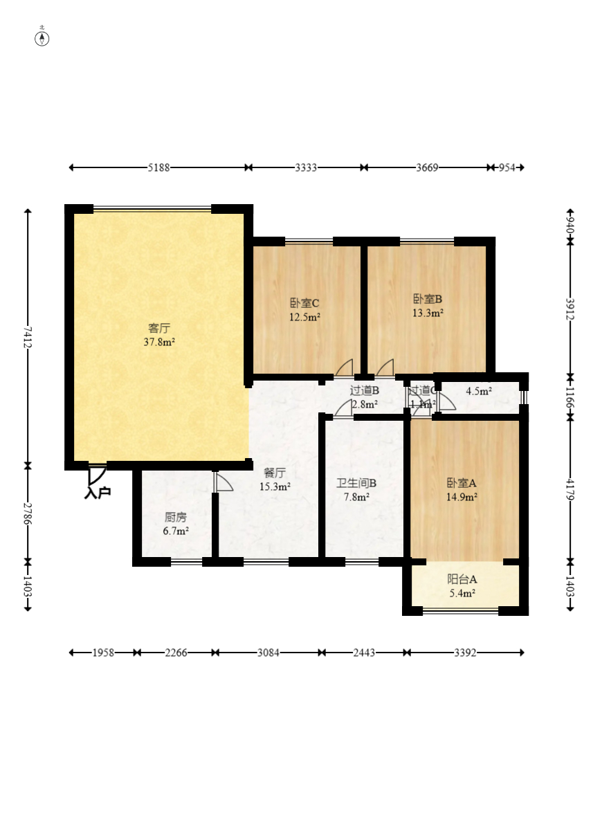 鸿园小区 3室2厅2卫 108.0万 鸿园小区 3室2厅2卫 108.0万户型图