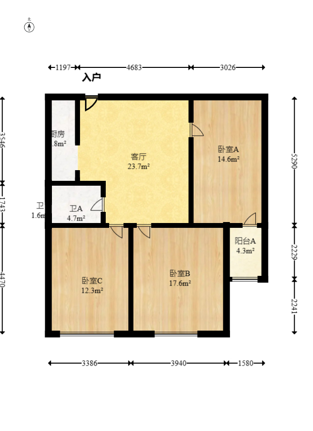 华悦城 3室2厅1卫 69.0万 华悦城 3室2厅1卫 69.0万户型图