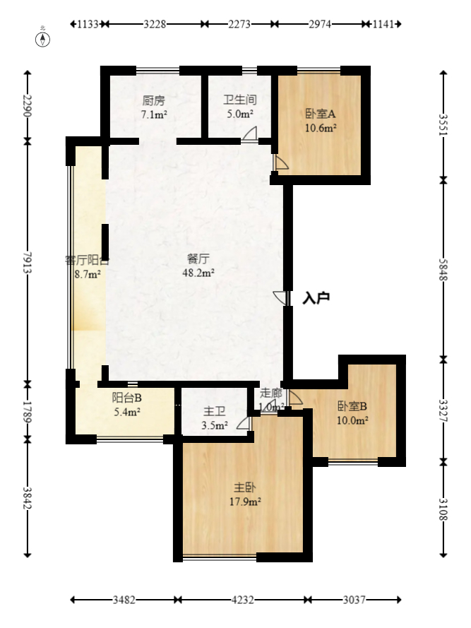 大唐印象三期御玺  3室2厅2卫   129.00万室内图1