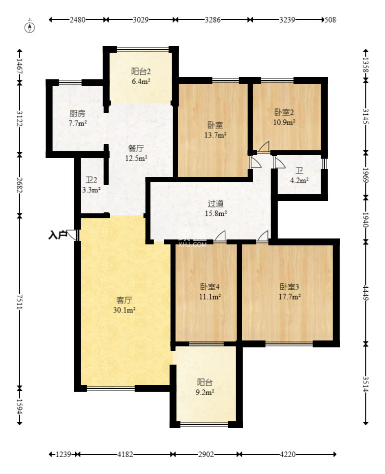 咸嘉新村嘉华苑  4室2厅2卫   128.00万