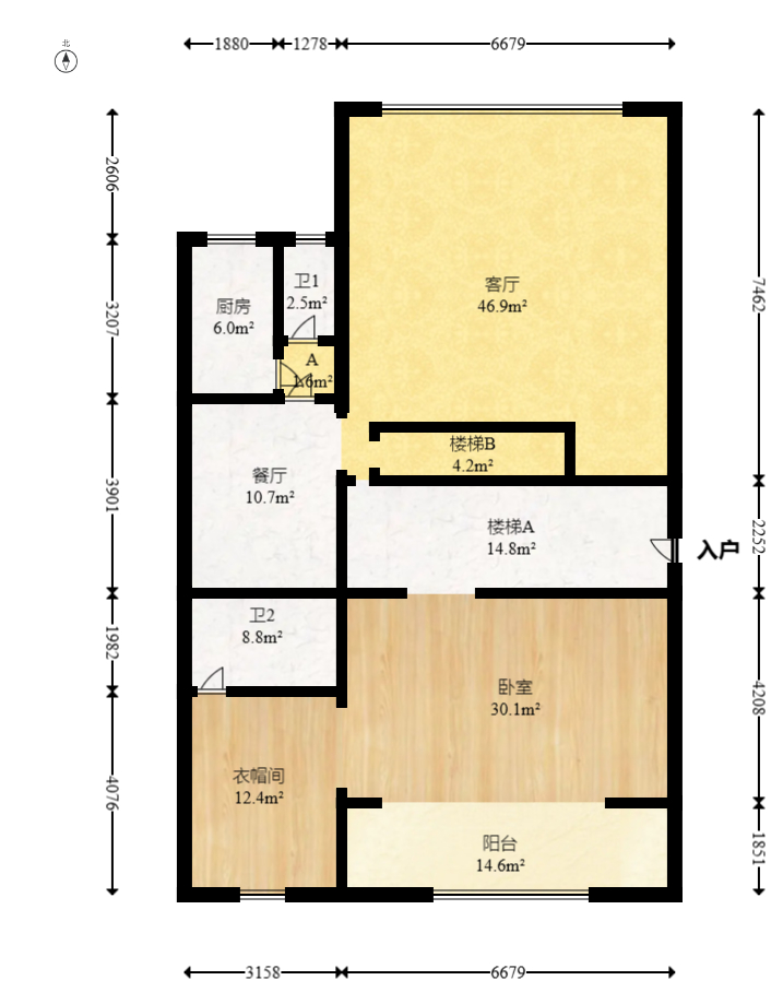 火星一片  4室2厅3卫    125.0万室内图1