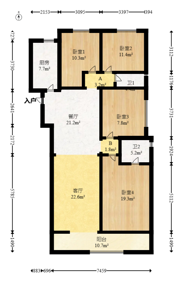 弘阳昕悦府  4室2厅2卫   150.00万室内图1