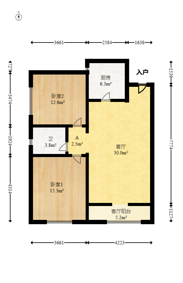 夏威夷碧水春城（碧桂园城市花园）  2室2厅1卫   84.80万室内图1
