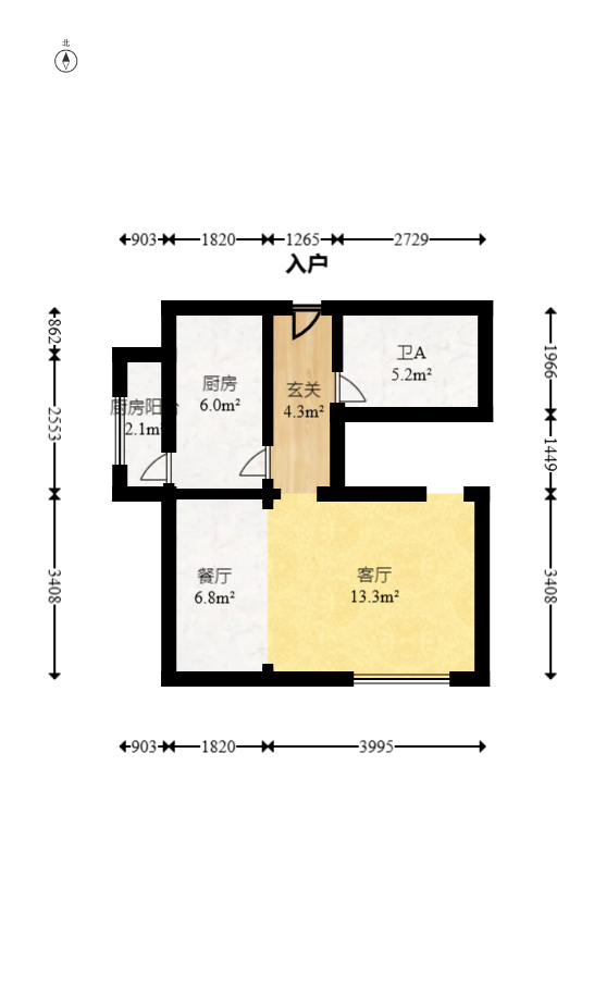 卓越中寰  2室1厅1卫    86.0万室内图1
