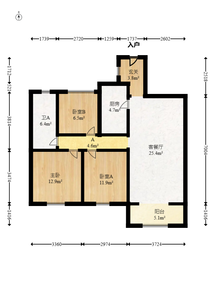 兰亭都荟（璟峰苑）  3室2厅1卫   120.00万室内图1