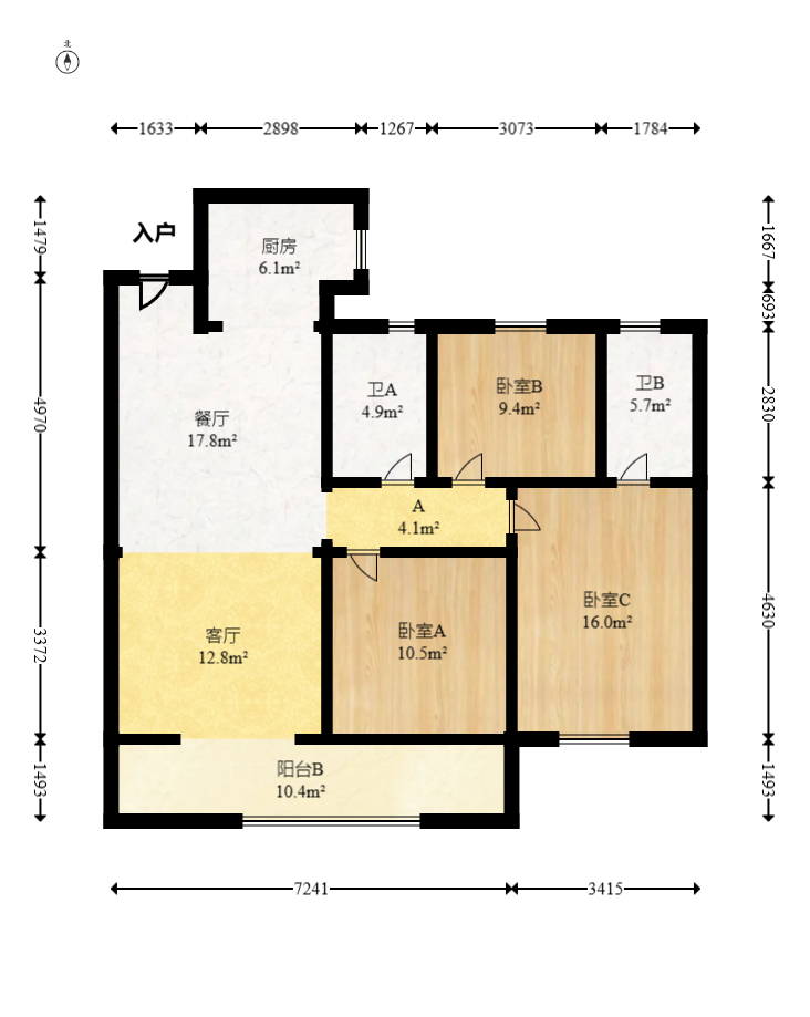 远洋红星天铂一期  3室2厅2卫   105.00万室内图1